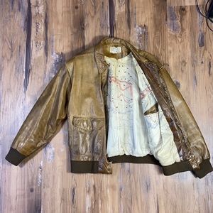 VINTAGE LEATHER BOMBER JACKET map lining medium